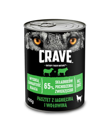 CRAVE 24 x 400g - Pastēte ar jēra un liellopu gaļu (pilnvērtīga mitrā barība bez graudaugiem pieaugušiem suņiem)