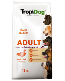 TROPIDOG Premium Adult M&L Duck&Rice 12kg sucha karma dla psów średnich i dużych ras Kaczka i ryż
