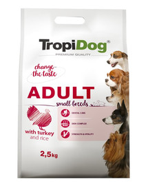 TROPIDOG Premium Adult S Turkey&Rice 2,5g sausas maistas mažų veislių šunims kalakutiena  ir ryžiai