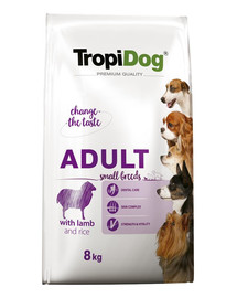 TROPIDOG Premium Adult S Lamb&Rice 8kg sausā barība maziem suņiem Jēra gaļa un rīsi