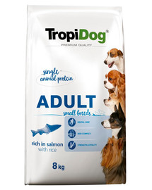 TROPIDOG Premium Adult S Lasis ar rīsiem 8 kg sausā barība maziem suņiem