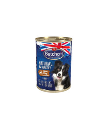BUTCHER'S Natural&Healthy Dog su elnienos ir jautienos gabalėliais padaže 400g +frisbee lėkštė NEMOKAMAI