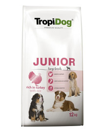 TROPIDOG Premium Junior L Turkey&Rice 12kg sausas maistas didelių veislių kalakutienos ir ryžiai šuniukams