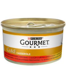 GOURMET Gold sacepums ar liellopu un vistas gaļu mērcē 24x85g mitrā kaķu barība