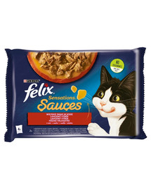 FELIX Sensations Sauce Lauku garšas (tītara un bekona, jēra un brieža gaļas) 4x85g mitra kaķu barība