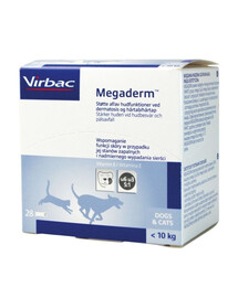 VIRBAC Megaderm 28x4 ml uztura bagātinātājs suņiem un kaķiem līdz 10 kg ādas problēmu gadījumā.