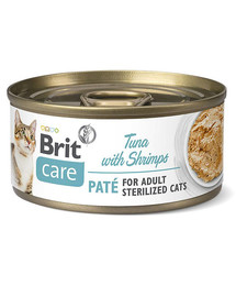 BRIT Care sterilizētiem un pieaugušiem kaķiem tuncis un garneles 24 x 70 g