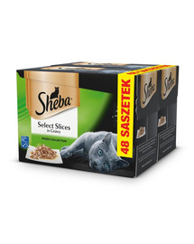 SHEBA Select Slices in Gravy kaķu barība mērcē 48 x 85 g maisiņos