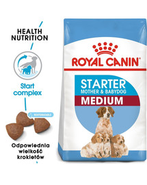ROYAL CANIN Medium Starter Mother & Baby Dog 15 kg sausā barība mātītēm un kucēm grūtniecēm un kucēniem laktācijas periodā, no 4 līdz 8 nedēļām, vidējām šķirnēm