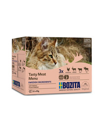 BOZITA Multikārba Gaļas ēdienkarte kaķu barība želejā 12 x 85 g
