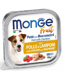 MONGE Fruit Dog Pastēte suņiem ar vistu un avenēm 100g