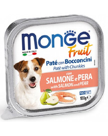MONGE Fruit Dog Pastēte suņiem ar lasi un bumbieriem 100g