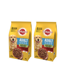 PEDIGREE Adult pieaugušiem suņiem 30kg (2x15kg) (vidējas šķirnes) - sausā suņu barība ar liellopa gaļu un dārzeņiem