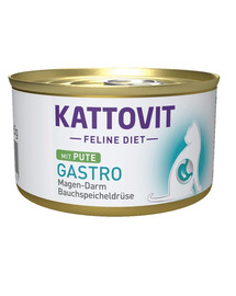 KATTOVIT Feline Diet Gastro Tītara gaļa 85 g Gremošanas uzlabošanai.