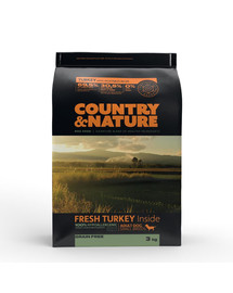 DR PETCARE Country&Nature Turkey with Vegetables Recipe Mazo šķirņu suņu barība ar tītaru un dārzeņiem 3kg