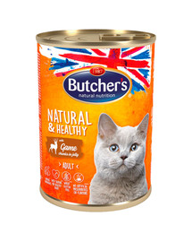 BUTCHER'S Natural&Healthy Cat ar brieža gaļas gabaliņiem želejā 400 g