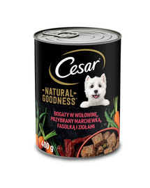 CESAR suņu barības konservi 12 x 400 g liellopu gaļa, burkāni, zaļie zirnīši un garšaugi