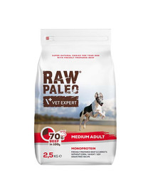 VETEXPERT Raw Paleo Pieaugušo liellopu gaļa 2,5kg vidēja lieluma suņiem