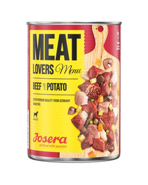 JOSERA Meatlovers Menu Liellopu gaļa ar kartupeļiem 6x400g + bundža vistas gaļas ar burkāniem 400g BEZMAKSAS