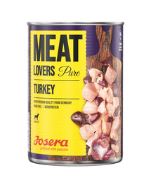 JOSERA Meatlovers Pure Tītara gaļa 6x800g + 2 bundžas Vistas gaļa ar burkāniem 400g BEZMAKSAS