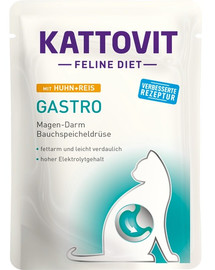 KATTOVIT Feline Diet Gastro Vistas gaļa ar rīsiem 85 g Gremošanas uzlabošanai.