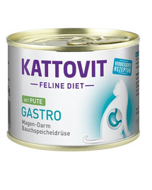 KATTOVIT Feline Diet Gastro Ar tītara gaļu 185 g. Gremošanas uzlabošanai.