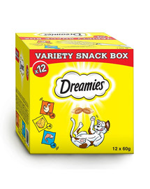 DREAMIES Variety Snack Box kaķu našķi ar vistas, siera un laša garšu. 720 g