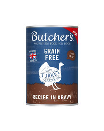 BUTCHER'S Original Recipe in Gravy, barība suņiem, tītara gabaliņi mērcē, 400g