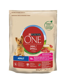 PURINA ONE Mini / Small Bogata w wołowinę z ryżem dla małych ras 800 g