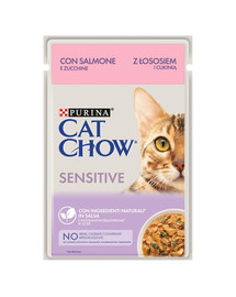 PURINA CAT CHOW Sensitive ar lasi un kabačiem mērcē 26 x 85 g