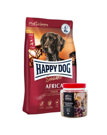 HAPPY DOG Supreme africa 12,5 kg + treniņu kārumi ar strausa gaļu