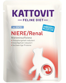 KATTOVIT Feline Diet Kidney/Renal ar pīles gaļu 85 g. Pilnvērtīgs uzturs pieaugušiem kaķiem. Atbalsta nieru darbību hroniskas nieru mazspējas gadījumā.