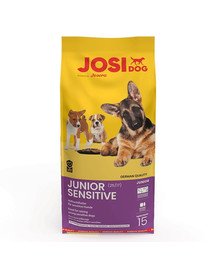 JOSERA JosiDog Junior Sensitive 15 kg Pilnvērtīga sausā barība kucēniem no 8 nedēļu vecuma, ar jutīgu gremošanas sistēmu.