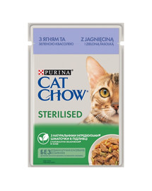 PURINA CAT CHOW sterilizētiem kaķiem ar jēra gaļu un pupiņām mērcē 26 x 85 g
