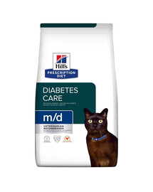 HILL'S Prescription Diet M/D Diabetes Feline With Chicken Pilnvērtīgs uzturs pieaugušiem kaķiem, lai regulētu glikozes uzņemšanu (diabēta gadījumā) ar vistu 3 kg
