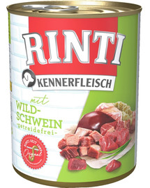 RINTI Kennerfleisch mežacūkas gaļa, barība bez graudiem 800 g
