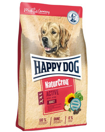 HAPPY DOG NaturCroq Active Adult 30 kg (2 x 15 kg) pieaugušiem darba suņiem un suņiem ar paaugstinātu fizisko aktivitāti.
