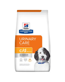 HILL'S Prescription Diet Canine c/d Multicare 24 kg vistas gaļa (2 x 12 kg) atbalstīta suņa urīnceļu veselību, samazinātu struvītu un oksalātu kalcija akmeņu risku.