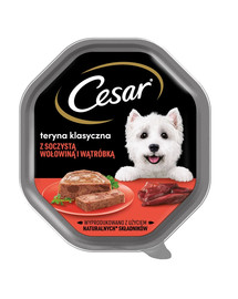 CESAR 14x150 g mitra pilnvērtīga barība pieaugušiem suņiem ar sulīgu liellopu gaļu un aknām