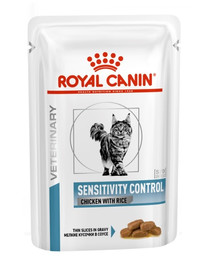 ROYAL CANIN Cat Sensitivity vistas gaļa ar rīsiem 85 g x 48 gab. mitrā barība pieaugušiem kaķiem ar nevēlamām pārtikas reakcijām