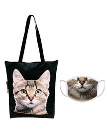 FERA Klasiska iepirkuma soma - zīmējums - kaķis pelēks + aizsargmaska