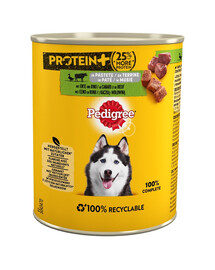 PEDIGREE Protein+ Adult pastēte 12x800g pilnvērtīga, mitra barība pieaugušiem suņiem, kas pagatavota no pīles un liellopa gaļas
