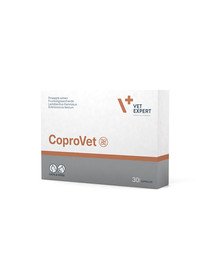 VETEXPERT CoproVet 30 kapsulas stimulē dabisko gremošanas trakta mikrofloru un mazina nepatīkamo ekskrementu smaku.