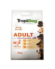 TROPIDOG Premium Adult M&L Duck&Rice 2,5kg sucha karma dla psów średnich i dużych ras Kaczka i ryż