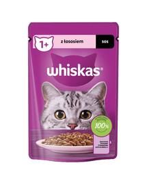WHISKAS Pieaugušo paciņa 85g mitrā barība pieaugušiem kaķiem ar lasi