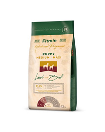FITMIN Dog Nutritional Programme Medium Maxi Puppy Lamb&Beef 12 kg vidējo un lielo šķirņu kucēniem