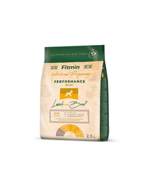 FITMIN Dog Nutritional Programme Mini Performance Lamb&Beef 2,5 kg pieaugušiem mazo šķirņu suņiem ar ļoti augstu aktivitātes līmeni.