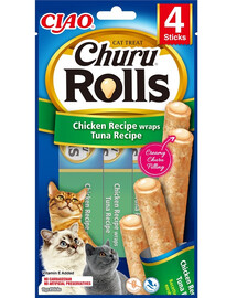 INABA Churu Rolls Chicken 4x10g vistas un tunča vraps kaķiem