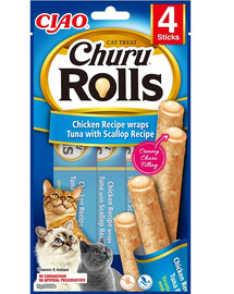 INABA Churu Rolls Chicken 4x10g wrapy z kurczakiem, tuńczykiem i przegrzebkami dla kota
