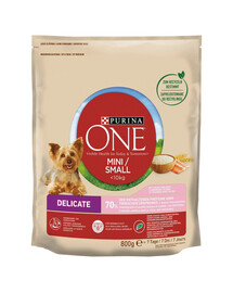 PURINA ONE Mini / Small delikatese ar lasi un rīsiem mazām šķirnēm 800 g